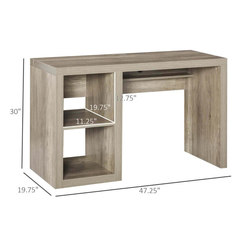 HOMCOM Rectangle Computer Desk with Thick Board and Display Shelves for Home Office Table Workstation, Natural Wood