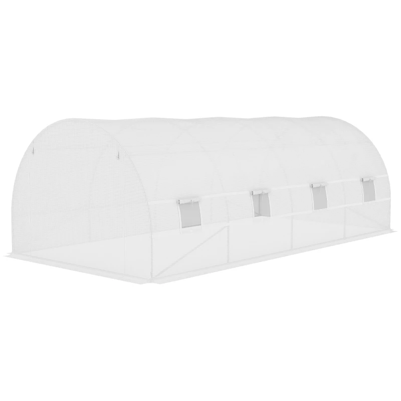Outsunny 19.7' x 9.8' x 6.6' Plastic Greenhouse Cover Replacement, Heavy Duty Waterproof Tarp for Hoop House, Sheeting with 12 Windows, Door & Reinforcement Grid, White(m-7)