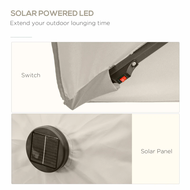 Outsunny 6' x 10' Patio Umbrella with 22 LED Solar Lights and Tilt, Rectangular Outdoor Table Umbrella with Crank, Beige