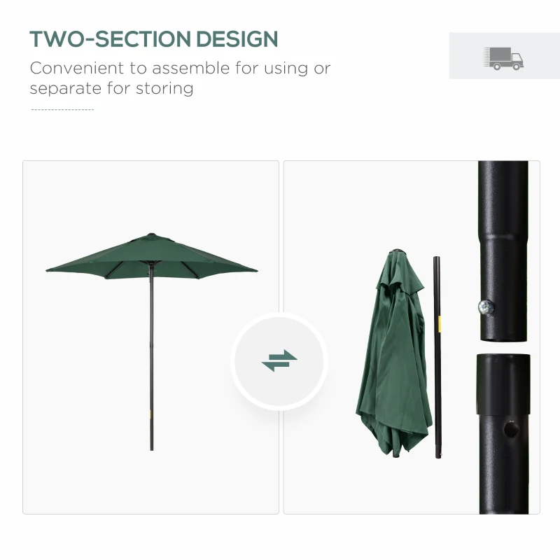 Outsunny 6.6FT Patio Umbrella, Outdoor Parasol with 6 Solid Ribs, Green