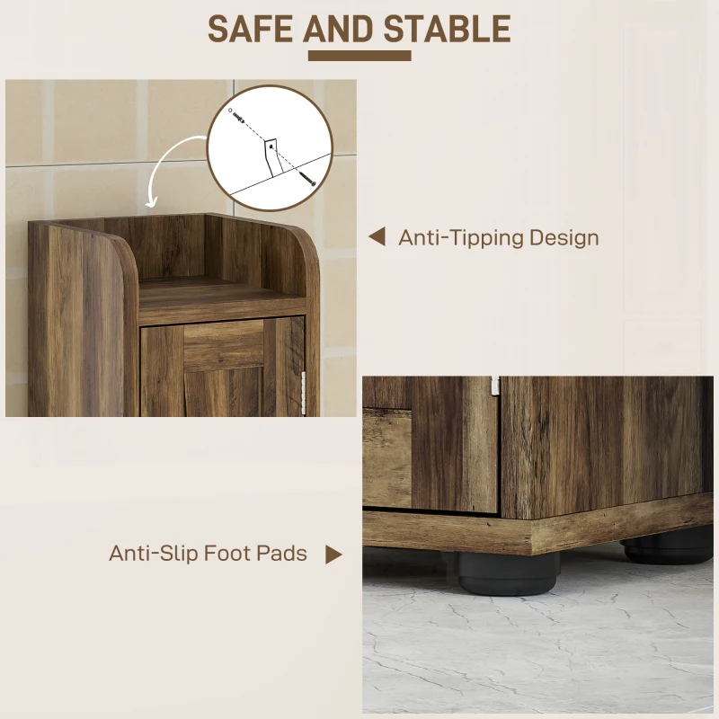 HOMCOM Narrow Bathroom Cabinet, Tall Bathroom Storage Cabinet with Barn Doors, Drawer and Adjustable Shelves, Brown Wood Grain