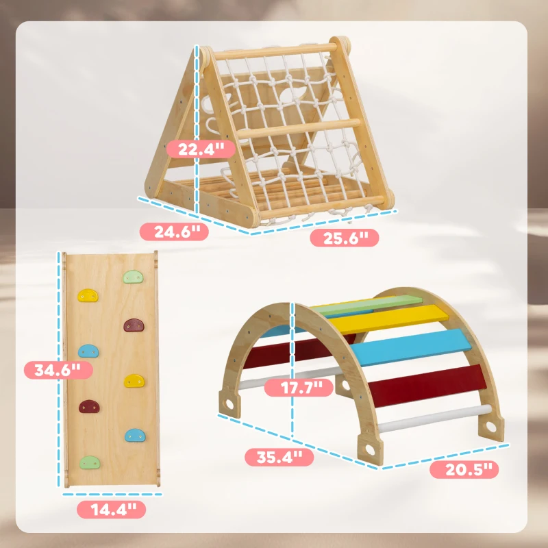 Qaba 7 in 1 Pikler Triangle Set with Ramp & Arch Ladder for 18-48 Months, Multicolored