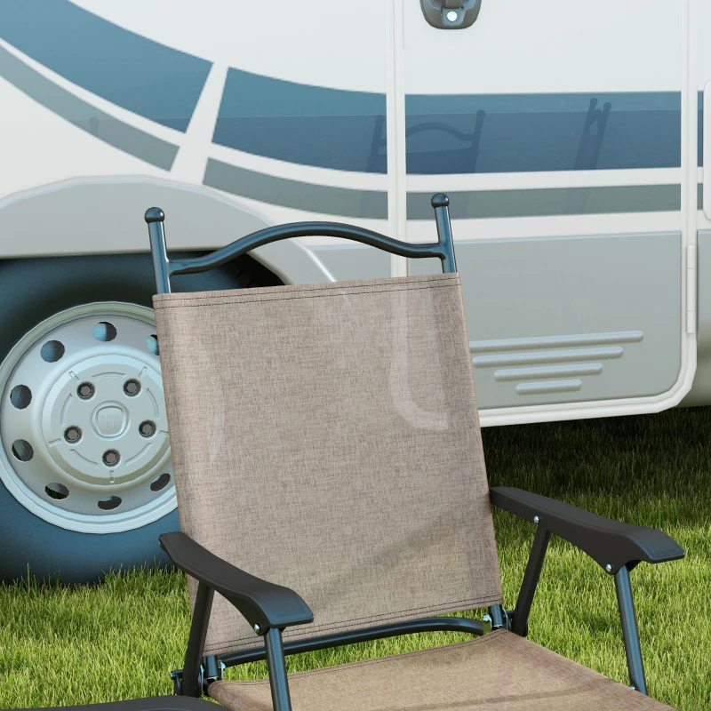 Outsunny 4 Piece Folding Patio Camping Chair Set, Sports Chairs for Adults with Armrests, Mesh Fabric Seat for Lawn, Brown