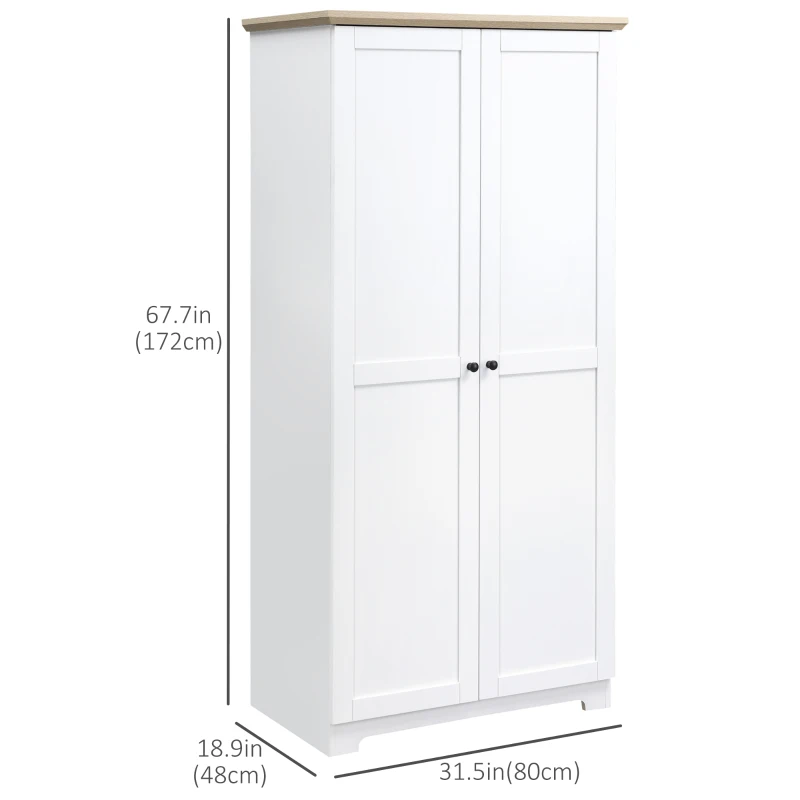 HOMCOM 68" Kitchen Pantry Cabinet, Freestanding Storage Cabinet, 2-Door Cupboard with 4-tier Shelving for Dining Room, White