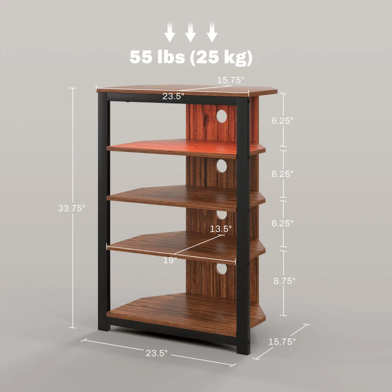 HOMCOM LED TV Stand, Entertainment Center with Storage Shelves and Steel Frame for Living Room, Brown