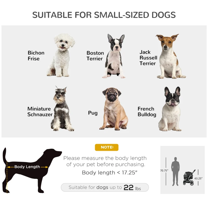 PawHut 3-in-1 Pet Stroller, Folding Stroller for Small Dogs and Cats, Black