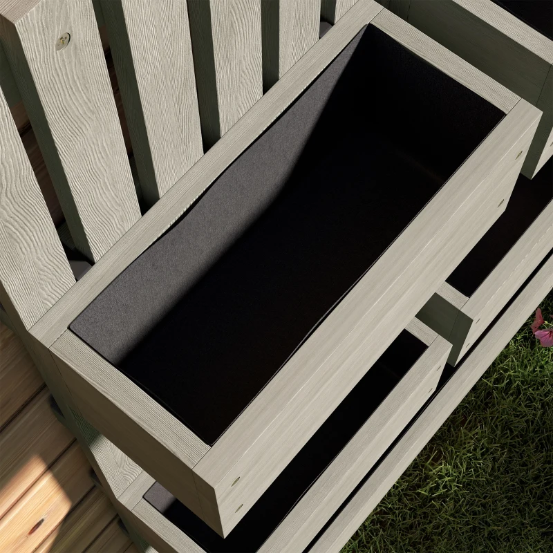 Outsunny 5 Box Raised Garden Bed w/ Trellis for Climbing Plants, Wall-Mounted Wood Planters w/ Drainage Holes, Gray