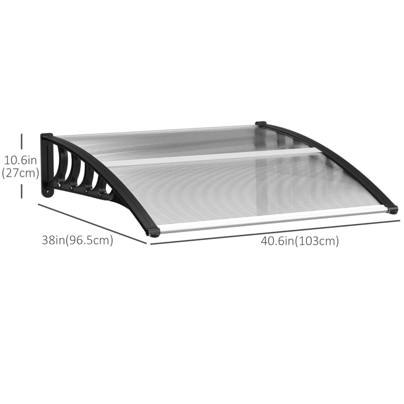 Outsunny Awning Door Canopy, 40.6" x 38" Polycarbonate Front Door Outdoor Patio Cover with Hollow Sheet for UV Protection, Clear
