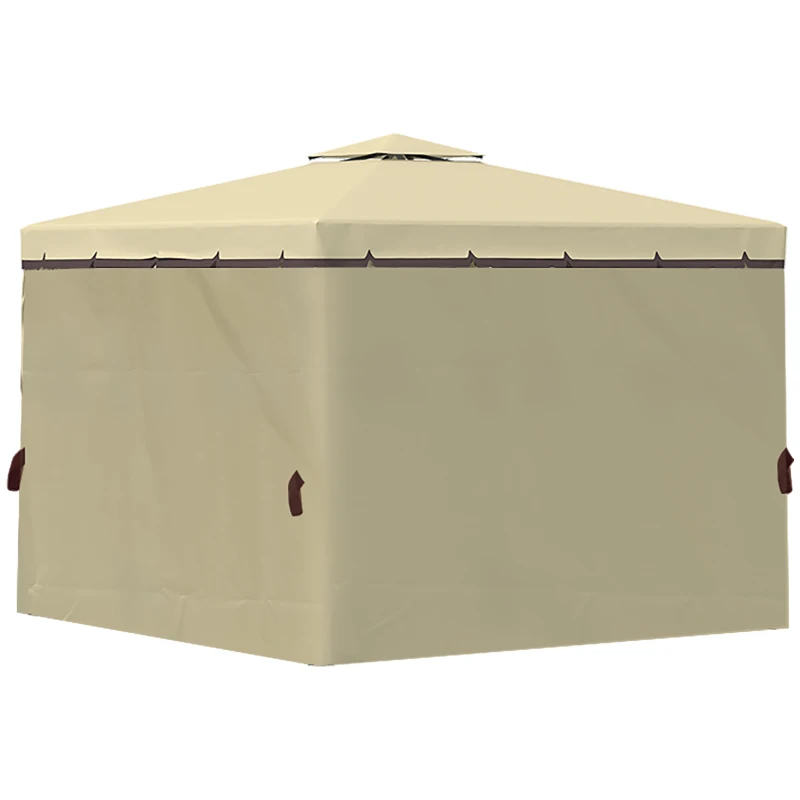 Outsunny 10' x 10' 2-Tier Outdoor Gazebo Canopy Tent with Zippered Mesh Sidewalls, Aluminum Frame for Patio, Backyard, Beige