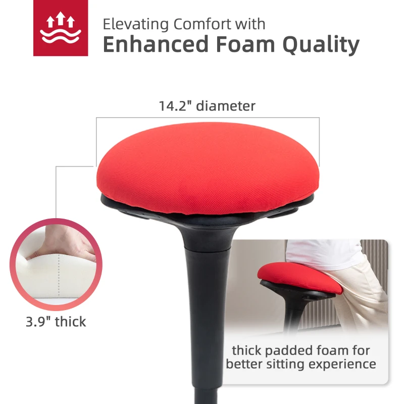 HOMCOM Backless Wobble Chair, Adjustable Active Ergonomic Stool Chair, with Rocking Motion, Padded, Red