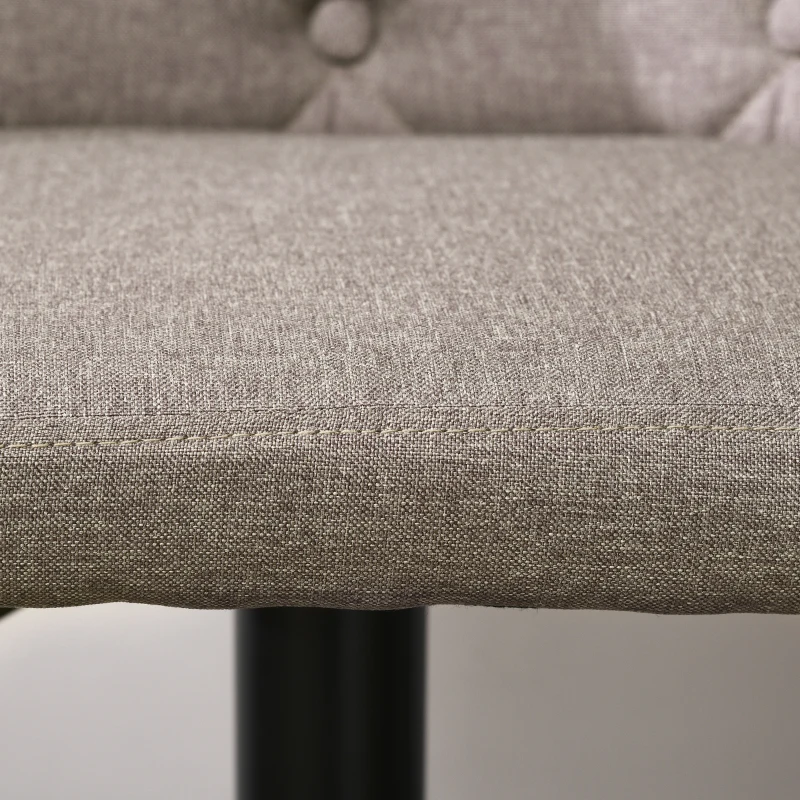 HOMCOM Counter Height Bar Stools Set of 2 with Solid Wood Back, Height Adjustable Swivel Barstools, Button Tufted Linen Fabric Bar Chairs with Footrest, Brown