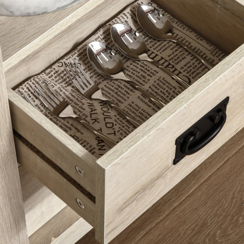 HOMCOM Sideboard Buffet Cabinet with Glass Door, Coffee Bar Cabinet with Storage Drawers & Adjustable Shelves for Kitchen, Living Room, White Oak