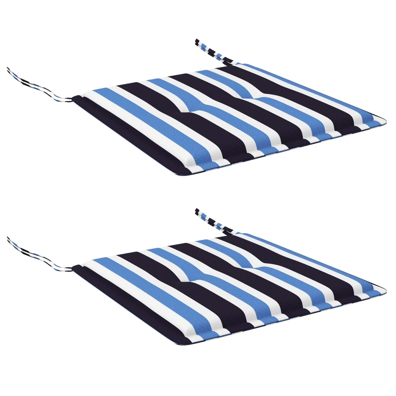 Outsunny 2-Piece Seat Cushion Replacement, Outdoor Patio Chair Cushions Set with Ties, Button Tufted, Blue White Strip