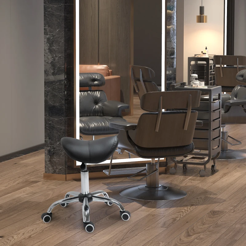 HOMCOM Adjustable Hydraulic Rolling Salon Stool Swivel Saddle Chair Spa Beauty Seat PU Leather,  Black