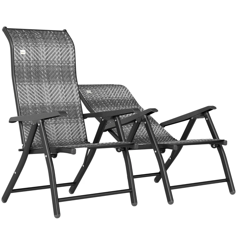 Outsunny 2PCs Outdoor Wicker Folding Chairs with Adjustable Backrest, Mixed Grey