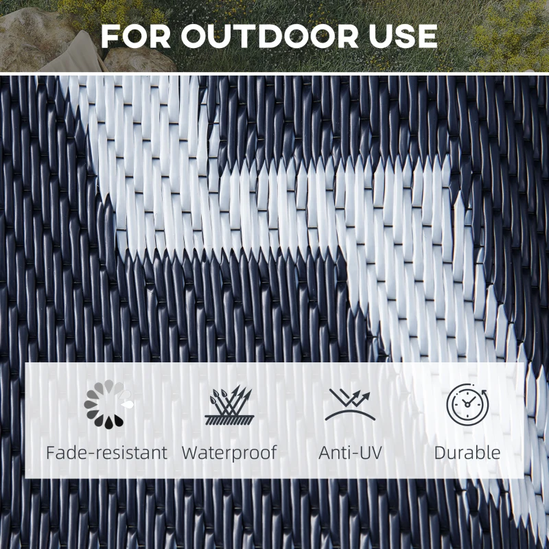 Outsunny Reversible Outdoor Rug, 9' x 12' Waterproof Plastic Straw Floor Mat, Portable RV Camping Carpet, Large Floor Mat for Backyard, Deck, Picnic, Beach, Blue & White(m-5)