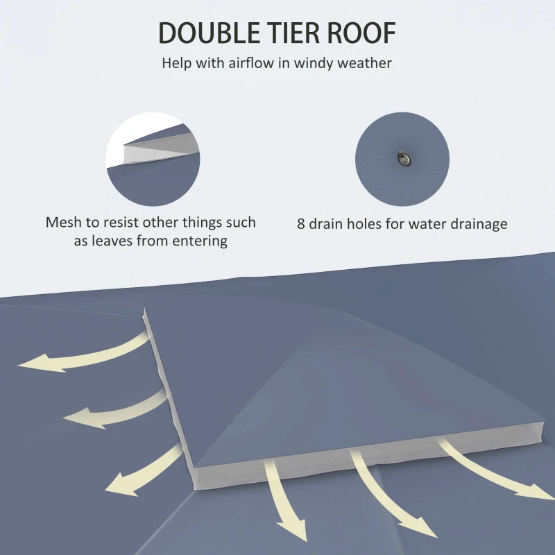 Outsunny 10' x 12' 2-Tier Gazebo Cover, Patio Gazebo Canopy Replacement with Drainage Holes for 84C-210 Series, Dark Blue