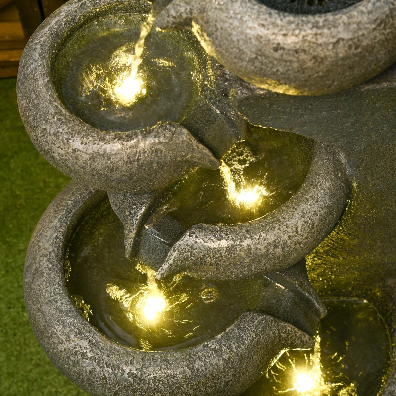 Outsunny 5-Tiered Cascading Bowls Outdoor Water Fountain with LED Lights, Adjustable Flow, 22-inch Resin Waterfall Fountain