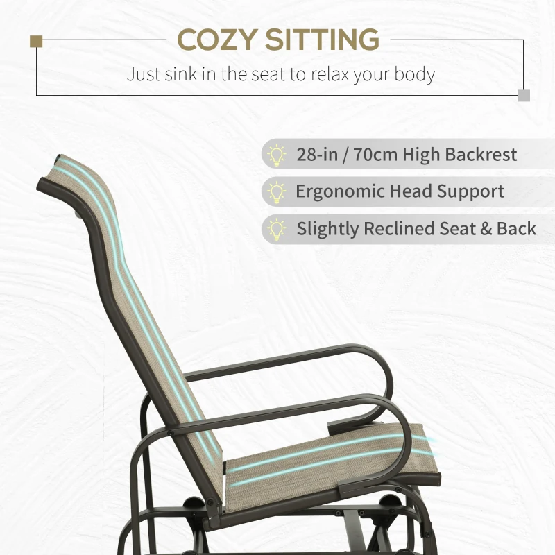 Outsunny Gliding Lounger Chair, Single Rocker with Lightweight Metal & Mesh Construction, Tan(m-5)