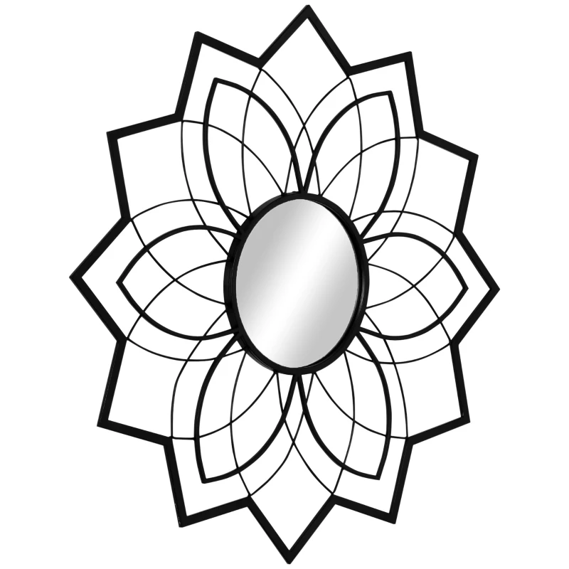 HOMCOM 31" x 31" Modern Flower Wall Mirror, Decorative Mirror for Living Room, Bedroom, Entryway, Home Decor, Black
