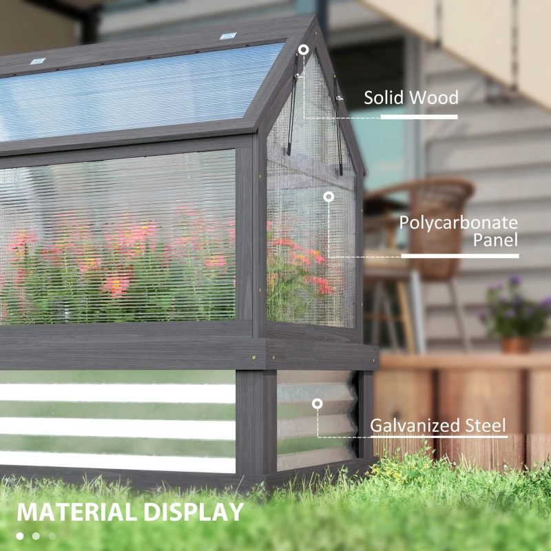 Outsunny Raised Garden Flower Bed Kit with Greenhouse, Wooden Cold Frame Planter, 35.5" x 22.5" x 38.25", Gray