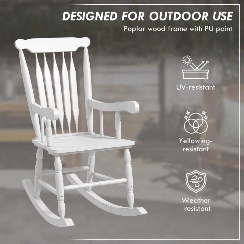 Outsunny Porch Rocker Chair, 350 lbs. Wooden Outdoor Rocking Chair with High Back for Garden, Patio, Balcony, White