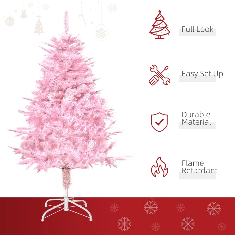 HOMCOM 4FT Artificial Christmas Tree Holiday Xmas Tree Decoration with Automatic Open for Home Party, Pink