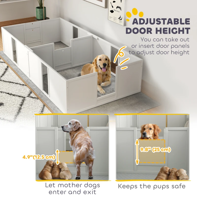 PawHut Whelping Box for Dogs and Puppies, Dog Birth Supplies Indoor w/ Adjustable Height Doors, for Large Sized Dogs