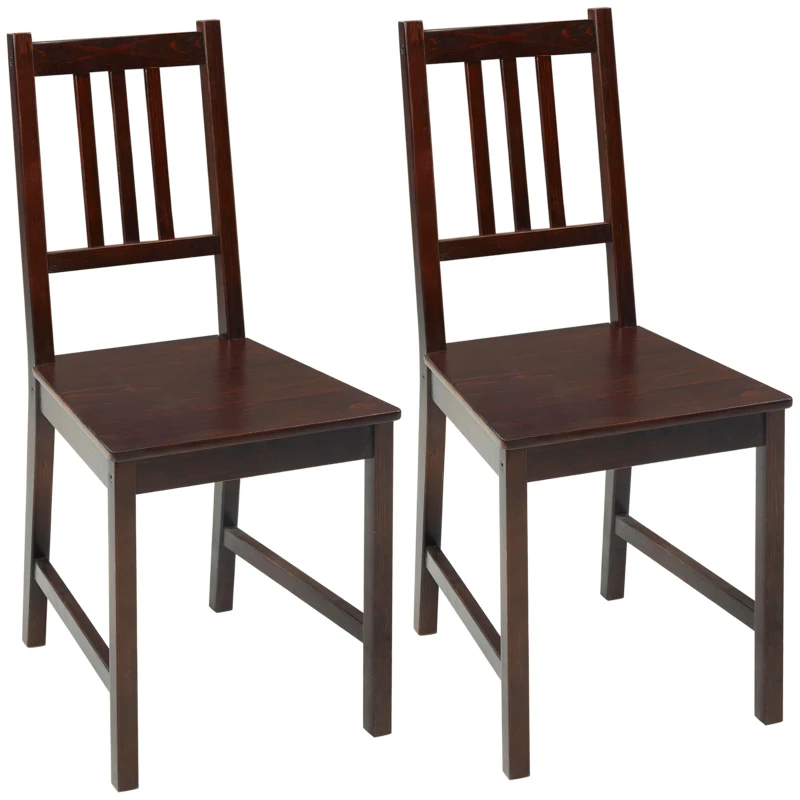 HOMCOM Wooden Dining Chairs Set of 2, Kitchen Chairs with Slat Back, Solid Structure for Living Room and Dining Room, Coffee