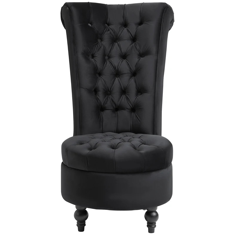 HOMCOM Retro High Back Armless Royal Accent Chair Fabric Upholstered Tufted Seat for Living Room, Dining Room and Bedroom, Black