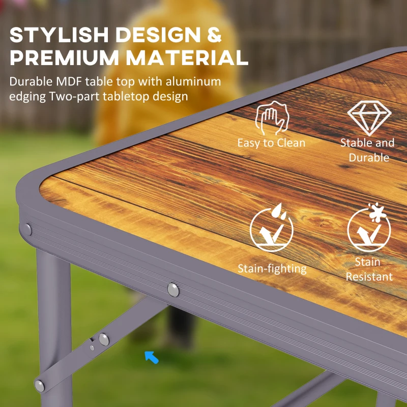 Outsunny 35.5" Outdoor Folding Portable Camping Picnic Table with Adjustable Height, Aluminum Frame for BBQ, Party, Coffee