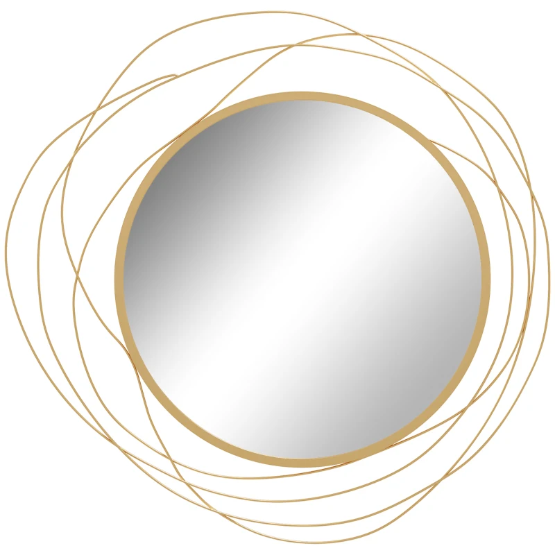 HOMCOM 25.6" Circle Mirror for Wall, Modern Metal Wall Art for Living Room, Bedroom and Dining Room, Gold