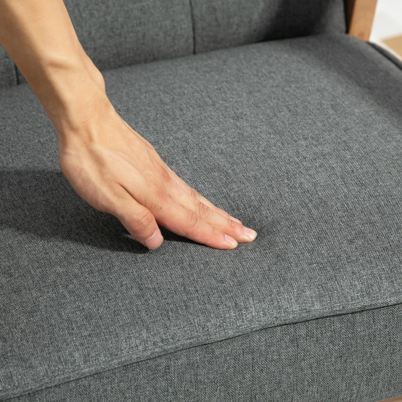 HOMCOM Modern Accent Chair with Button Tufted Back, Line-feel Fabric Armchair with Solid Wood Frame for Bedroom, Grey