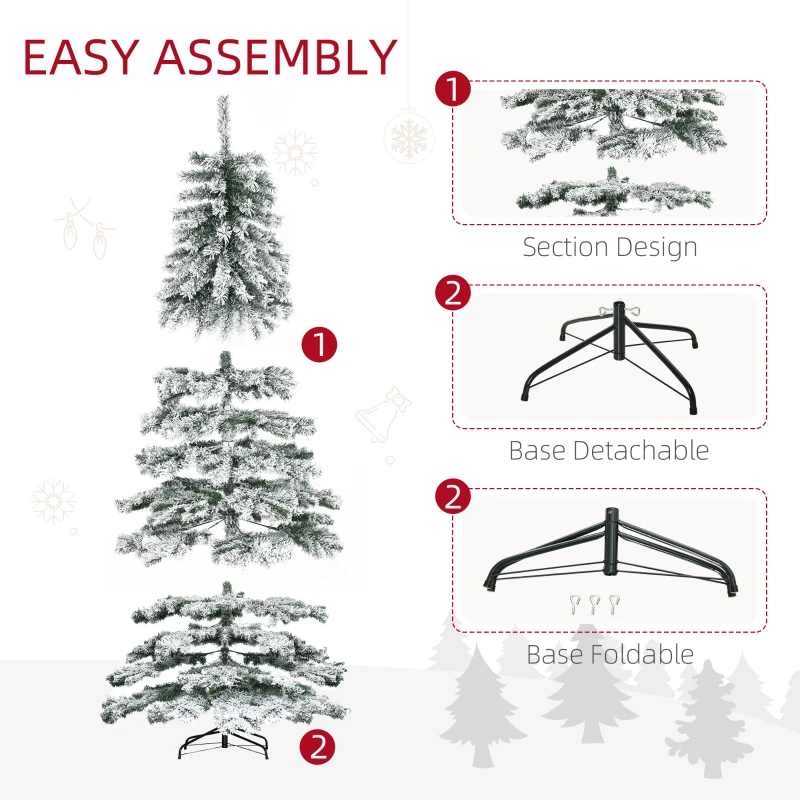 HOMCOM 7.5ft Artificial Snow Flocked Christmas Tree Xmas Tree Holiday Home Indoor Decoration for Party with Foldable Feet, Green