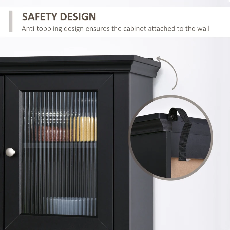 HOMCOM Tall Colonial Style Kitchen Pantry Storage Cabinet W/ Adjustable Shelves Black