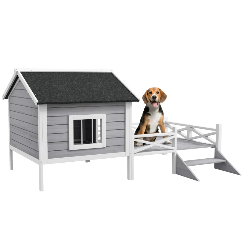 PawHut Small/Medium Dog House with Porch, Gray