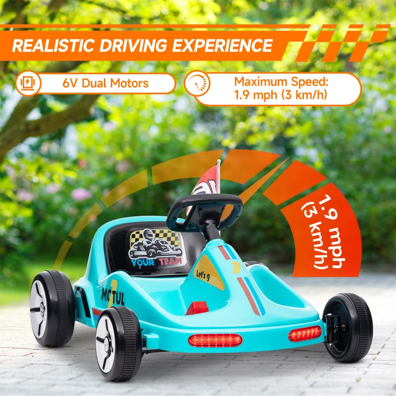 Qaba 6V Electric Go Kart for Aged 3-5 Kids with Music, Light, Horn, Blue