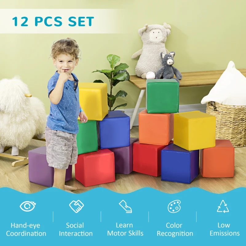 Soozier 12 Piece Soft Play Blocks Soft Foam Toy for Toddler, Multi-Color