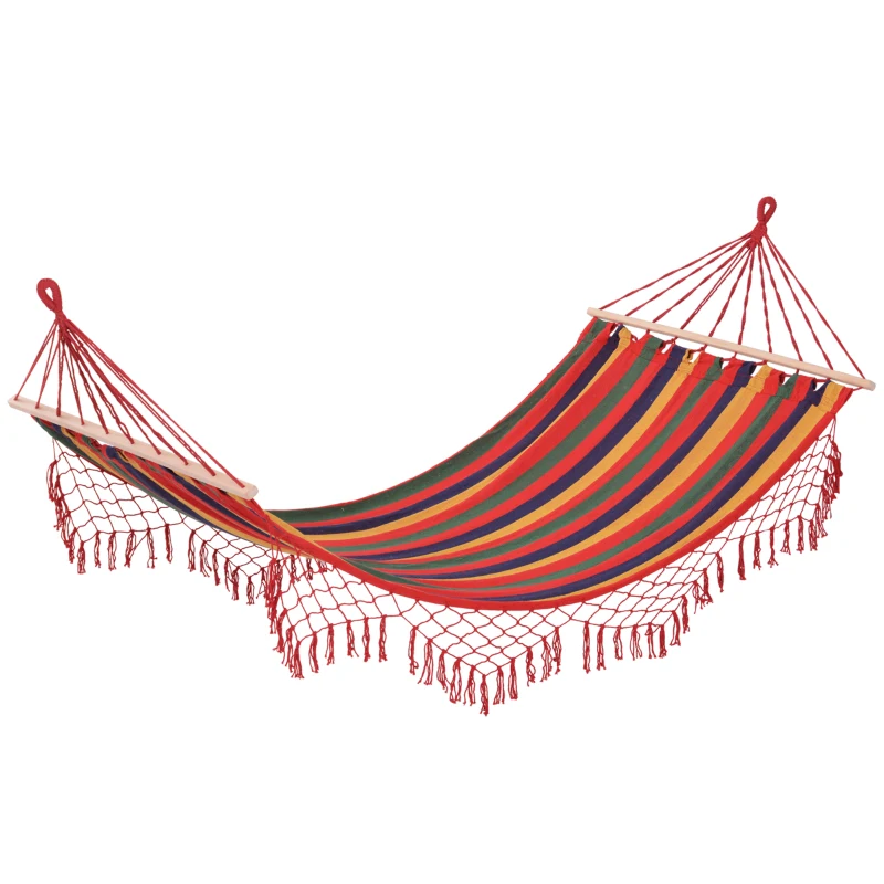 Outsunny Patio Outdoor Hammock, Brazilian Hammock Portable Hammock Load Capacity Up to 264 Lbs for Backyard, Porch, Outdoor and Indoor Use Red Stripe