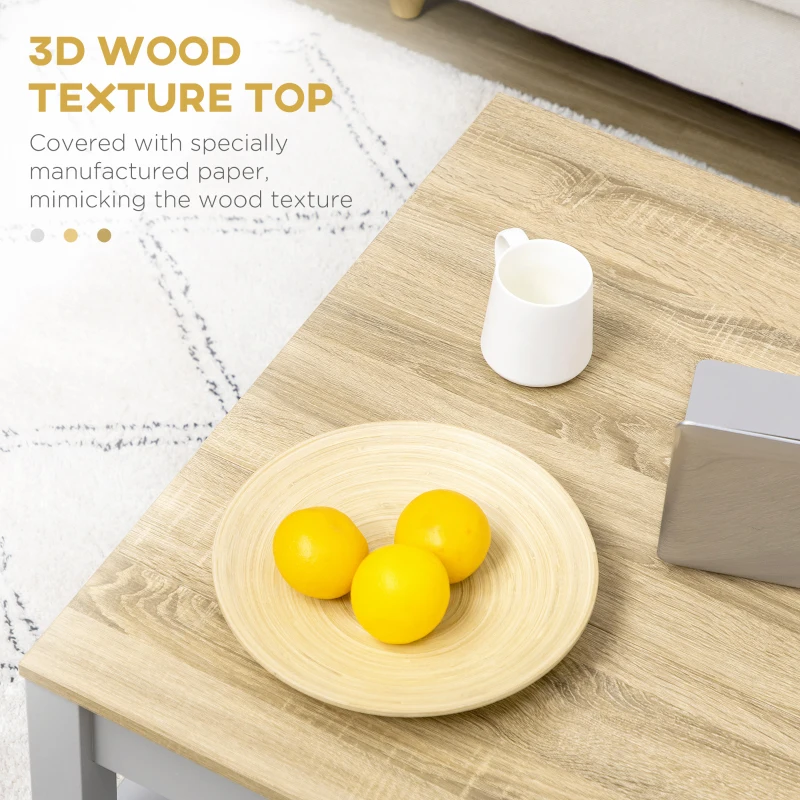 HOMCOM Square Coffee Table with Storage for Living Room, Natural/Gray