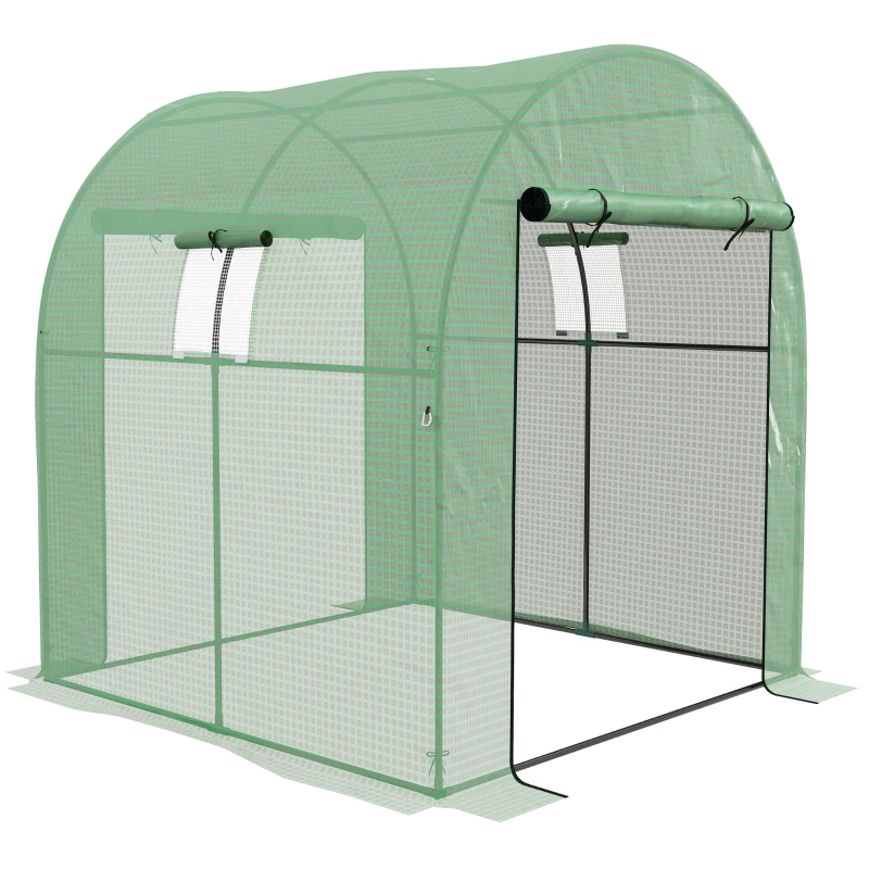 Outsunny Tunnel Greenhouse Walk-in Green House with UV-resistant PE Cover, Doors and Mesh Windows, 6' x 6' x 6.6', Green