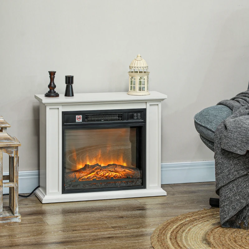 HOMCOM 26" Freestanding Electric Fireplace with Mantel, 1400W Replaceable Fireplace Insert Heater with 3D Flame Effect, WHite
