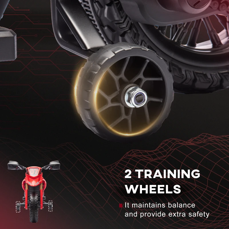 Qaba 6V Kids Motorcycle with Training Wheels, Horn & Start Sound, for 3-8 Years, Red