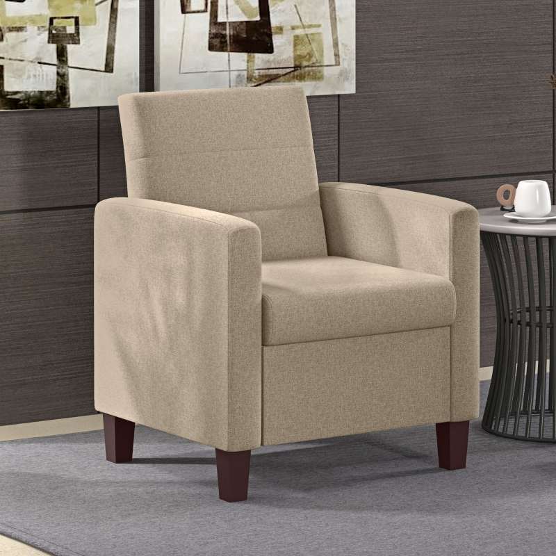 HOMCOM Fabric Accent Chair, Modern Armchair with Seat Cushion and Non-Slip Pads for Living Room, Bedroom, Light Brown