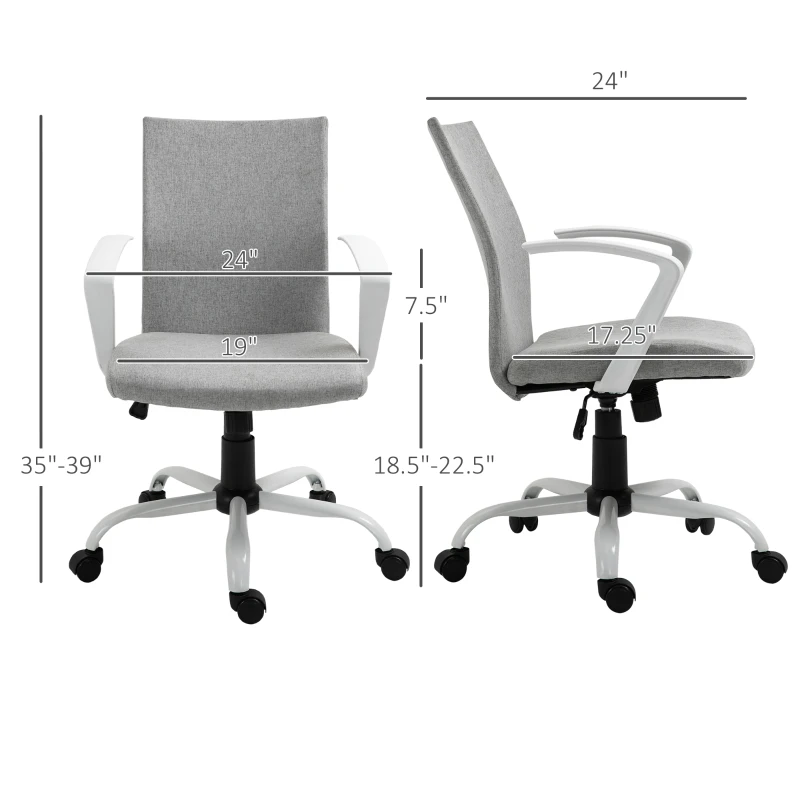 Vinsetto Mid Back Home Office Chair with Adjustable Height, High Armrests and Rocking Function, Light Grey/White