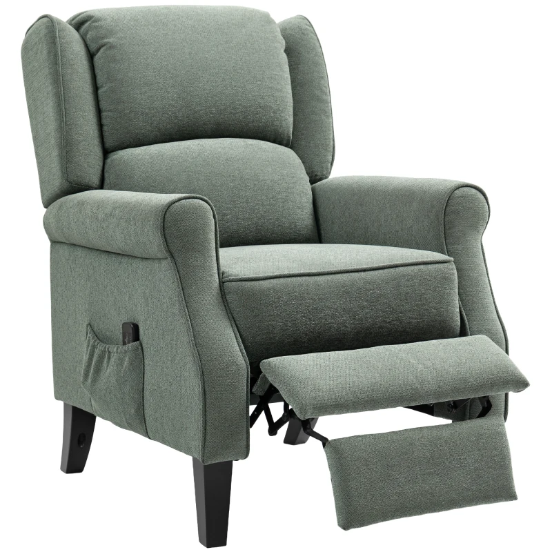 HOMCOM Push Back Recliner Chair, Vibration Massage Recliner for Living Room with Extendable Footrest, Remote, Dark Green