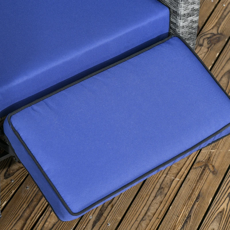 Outsunny Outdoor Recliner Chair with Cushions, Reclining Patio Lounge Chair with Adjustable Footrest, Armrests, Tray Table, Blue