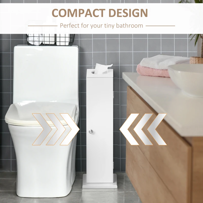 HOMCOM Small Toilet Paper Cabinet, Bathroom Corner Cabinet with Doors and Shelves for Paper Shampoo, White