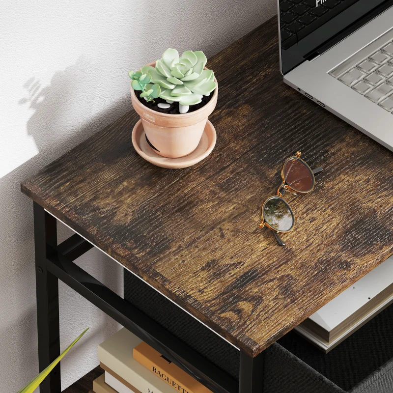 HOMCOM 47" Small Computer Desk, Writing Desk with Fabric Drawers, Home Office Desk with Adjustable Shelves, Rustic Brown