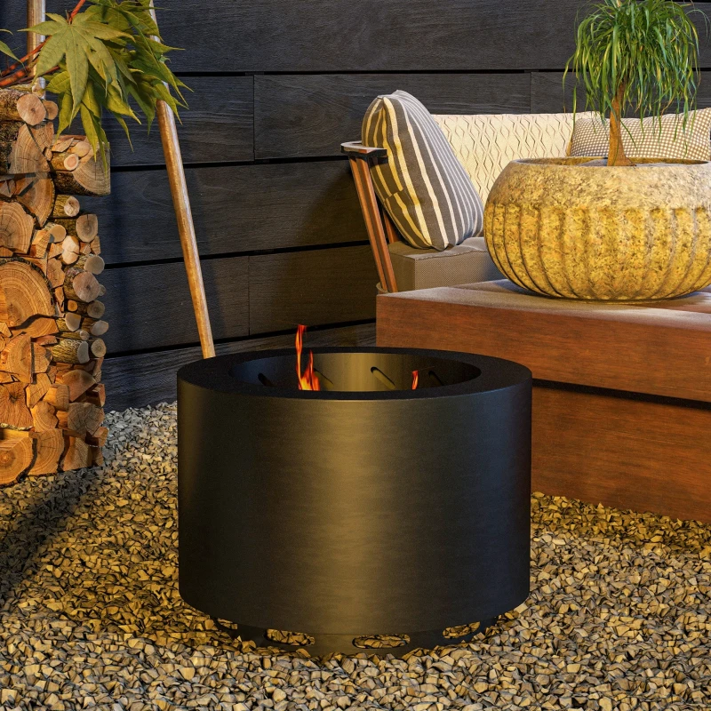 Outsunny Smokeless Fire Pit, Portable Camping Bonfire Stove with Poker for Backyard Patio Picnic, Steel, Black